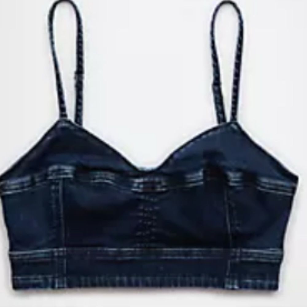 American Eagle Outfitters Dark Blue Denim Crop Zipper Back Top NWT
